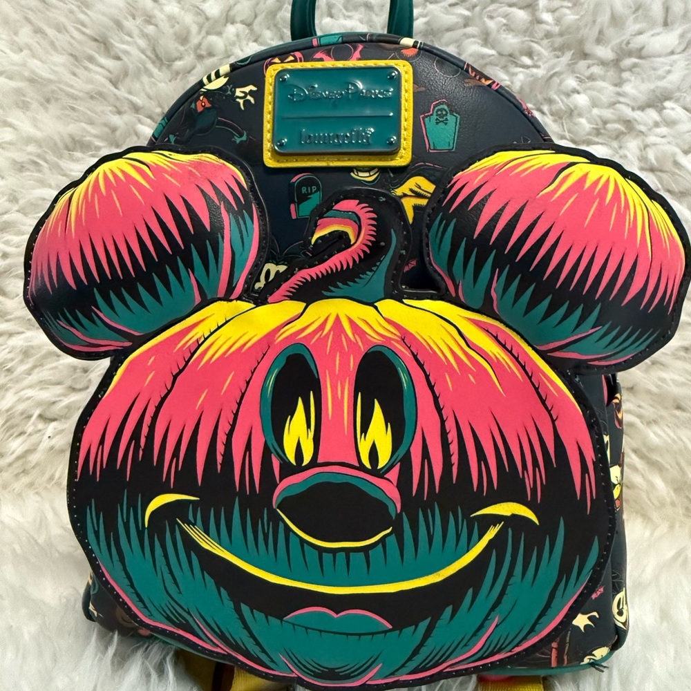 Loungefly Mickey Pumpkin Backpack with Pink and Yellow Accents
